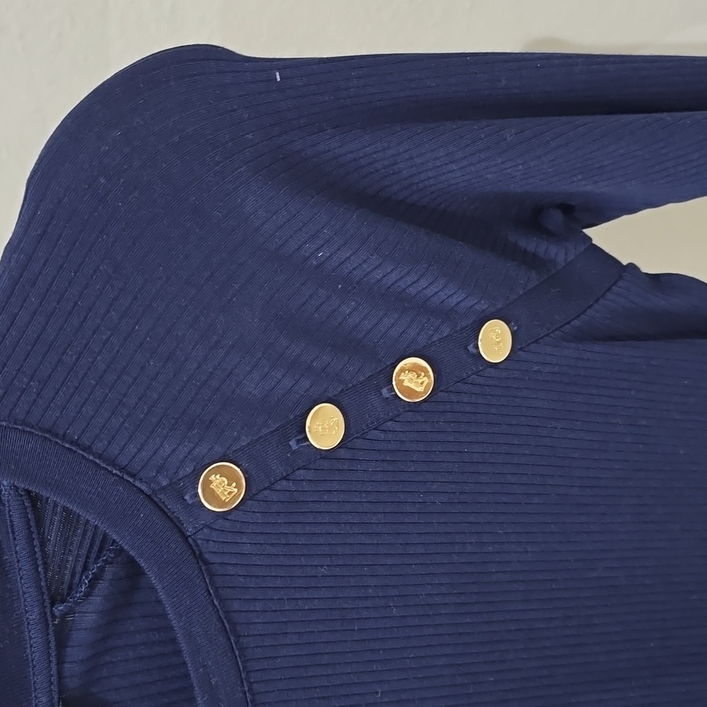 Ralph Lauren Navy Blue Long Sleeve Ribbed Gold Buttons Womens - Picture 2 of 8